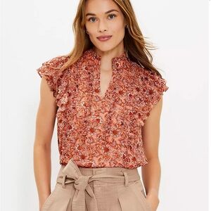 LOFT Floral Clip Ruffle Top
